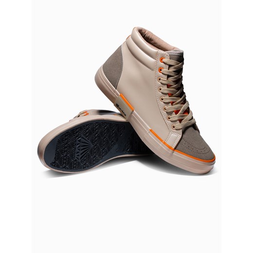 Trampki męskie sneakersy za kostkę z łączonych materiałów - beżowe V6 OM-FOTH-0127 ze sklepu ombre w kategorii Trampki męskie - zdjęcie 159003642