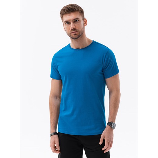T-shirt męski bawełniany BASIC - niebieski V12 S1370 S ombre