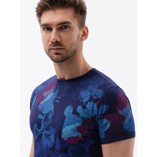 T-shirt męski z nadrukiem - ciemnoniebieski V4 S1377 M ombre