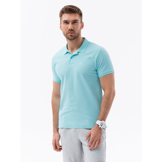 Koszulka męska polo z dzianiny pique - miętowy V18 S1374 ze sklepu ombre w kategorii T-shirty męskie - zdjęcie 159003970