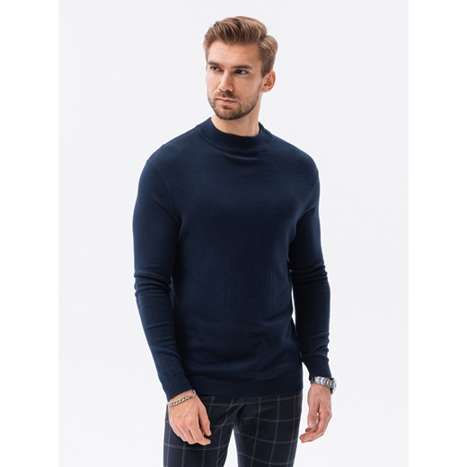 Sweter męski z półgolfem o gładkiej strukturze - granatowy V2 E178 S ombre