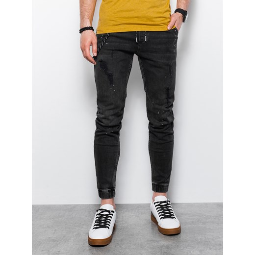 Spodnie męskie jeansowe joggery - czarne V7 P939 XL wyprzedaż ombre