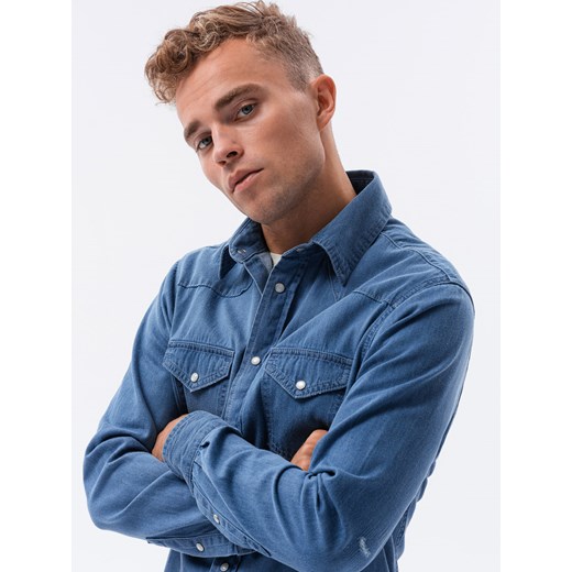 Koszula męska jeansowa na zatrzaski - niebieska V2 K567 XL ombre