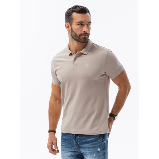 Koszulka męska polo z dzianiny pique - piaskowy V5 S1374 ze sklepu ombre w kategorii T-shirty męskie - zdjęcie 159004454