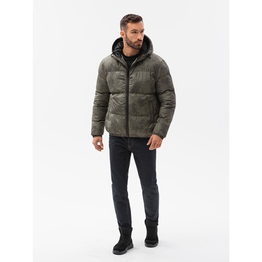 Kurtka męska puffer - khaki V5 C529 L promocja ombre