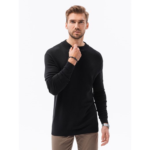 Sweter męski z półgolfem o gładkiej strukturze - czarny V1 E178 XL ombre