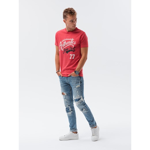 T-shirt męski z nadrukiem - czerwony V-22A S1434 XXL ombre