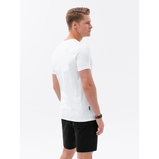 T-shirt męski bawełniany z nadrukiem - biały V1 S1756 S ombre