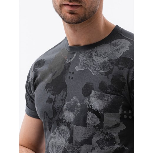 T-shirt męski z nadrukiem - grafitowy V6 S1377 L ombre
