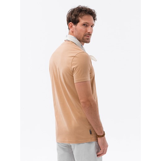 T-shirt męski bawełniany z nadrukiem na kieszonce - jasnobrązowy V6 S1742 XXL ombre