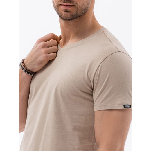 Klasyczna męska koszulka z dekoltem w serek BASIC - piaskowy V5 S1369 XXL ombre