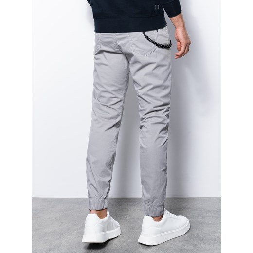 Spodnie męskie materiałowe JOGGERY z ozdobnym sznurkiem - jasnoszare V2 P908 ze sklepu ombre w kategorii Spodnie męskie - zdjęcie 159006131