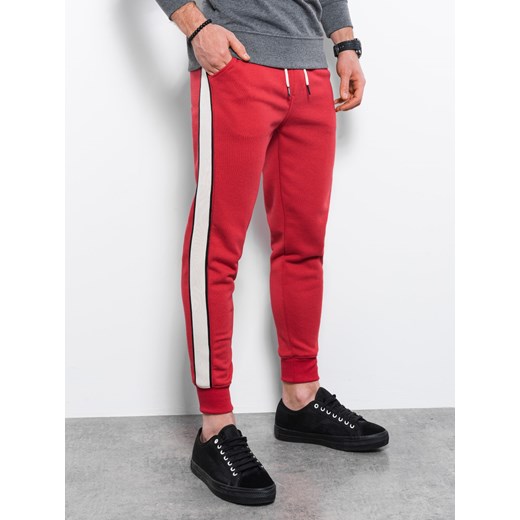 Spodnie męskie dresowe z lampasem - czerwone V4 P865 L ombre