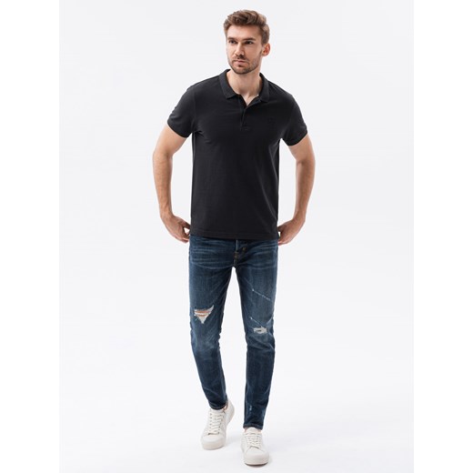 Koszulka męska polo z dzianiny pique - czarna V1 S1374 S ombre