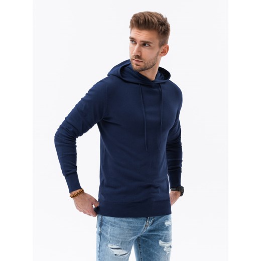 Męska bluza dzianinowa z kapturem - ciemnoniebieska V3 B1532 XXL ombre wyprzedaż