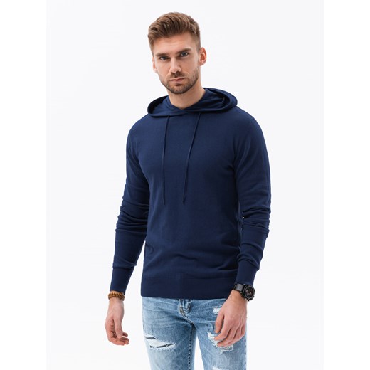Męska bluza dzianinowa z kapturem - ciemnoniebieska V3 B1532 XXL okazja ombre