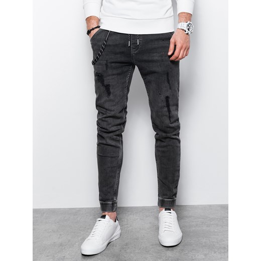 Spodnie męskie jeansowe joggery - grafitowe V9 P939 S okazja ombre