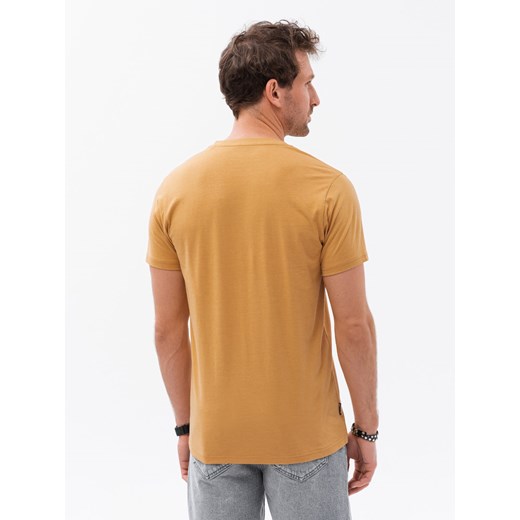 T-shirt męski bez nadruku z guzikami -  musztardowy melanż V3 S1390 ze sklepu ombre w kategorii T-shirty męskie - zdjęcie 159006610