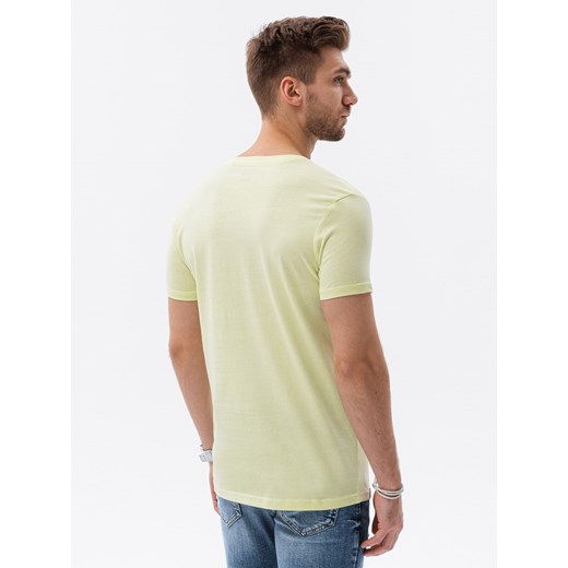 Klasyczna męska koszulka z dekoltem w serek BASIC - limonkowy V24 S1369 XXL ombre