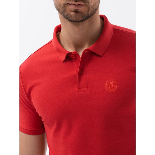 Koszulka męska polo z dzianiny pique - ciemnoczerwony V14 S1374 ze sklepu ombre w kategorii T-shirty męskie - zdjęcie 159007262