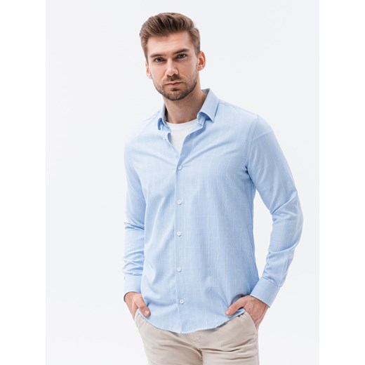 Koszula męska w kratę REGULAR FIT - jasnoniebieska V1 K621 XL wyprzedaż ombre