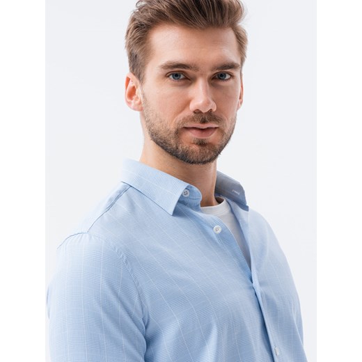 Koszula męska w kratę REGULAR FIT - jasnoniebieska V1 K621 XL okazja ombre