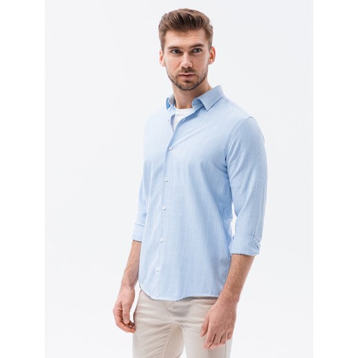 Koszula męska w kratę REGULAR FIT - jasnoniebieska V1 K621 XL ombre okazja
