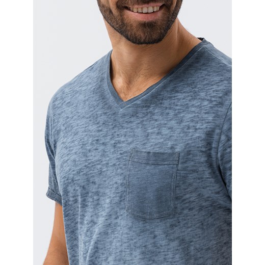 T-shirt męski z kieszonką - ciemnoniebieski melanż V7 S1388 S ombre