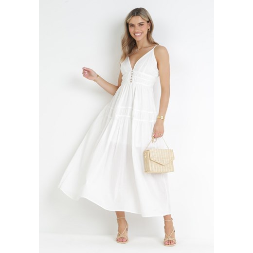 Biała Rozkloszowana Sukienka Maxi na Cienkich Ramiączkach Isarta ze sklepu Born2be Odzież w kategorii Sukienki - zdjęcie 159007884