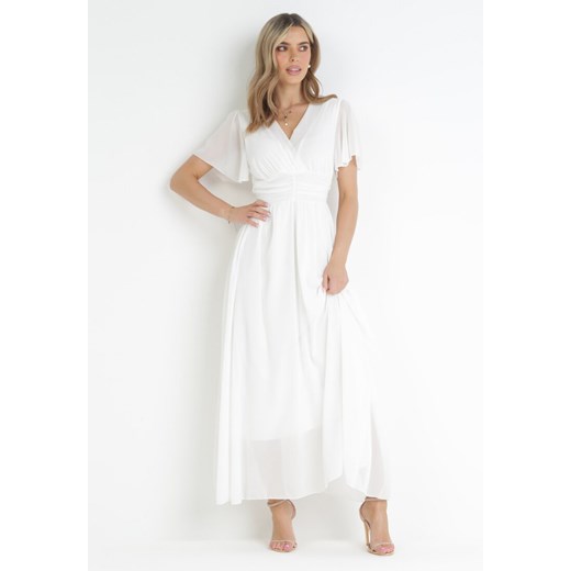 Biała Kopertowa Sukienka Maxi z Gumką w Pasie Narlin ze sklepu Born2be Odzież w kategorii Sukienki - zdjęcie 159007914