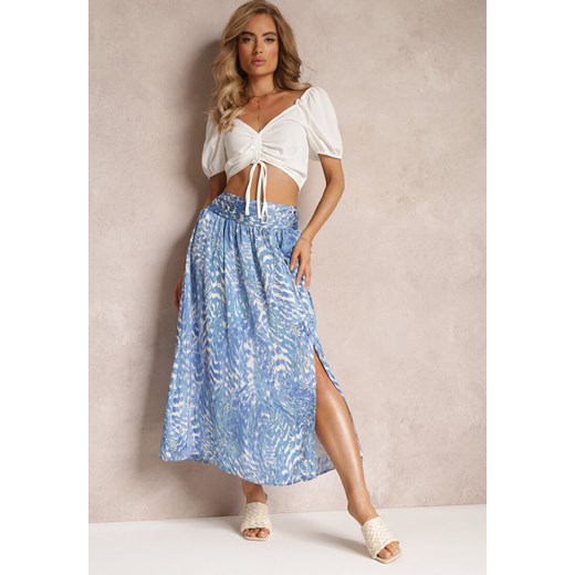 Niebieska Spódnica Maxi z Wysoką Talią i Elastyczną Gumką Naiwil ze sklepu Renee odzież w kategorii Spódnice - zdjęcie 159071294