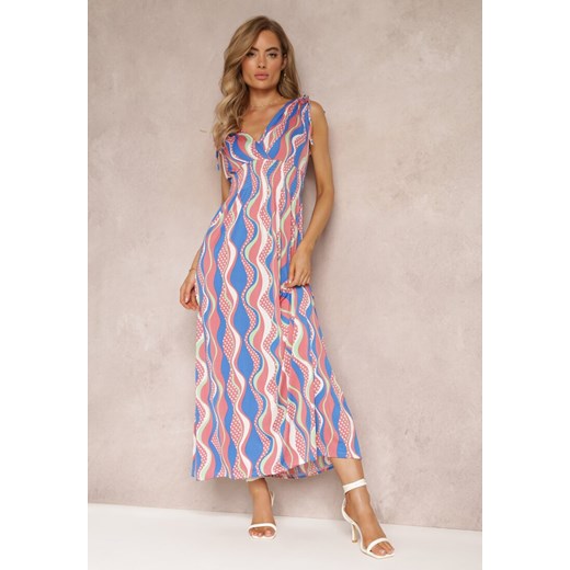 Różowo-Niebieska Wiskozowa Sukienka Maxi z Gumkami w Pasie i Ściągaczami na Ramionach Kaesa ze sklepu Renee odzież w kategorii Sukienki - zdjęcie 159071454