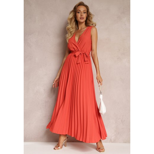 Czerwona Rozkloszowana Sukienka Maxi z Plisowanym Dołem i Gumką w Talii Sare ze sklepu Renee odzież w kategorii Sukienki - zdjęcie 159096612