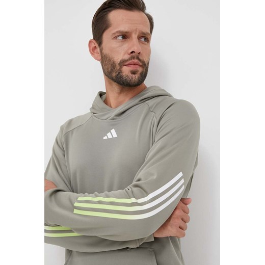 adidas Performance bluza treningowa Train Icons kolor zielony z kapturem z nadrukiem ze sklepu ANSWEAR.com w kategorii Bluzy męskie - zdjęcie 159097620