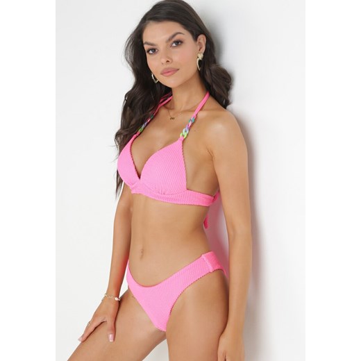 Różowe Dwuczęściowe Bikini z Wiązaniem na Szyi i Łańcuszkiem Omnina 38 promocyjna cena Born2be Odzież