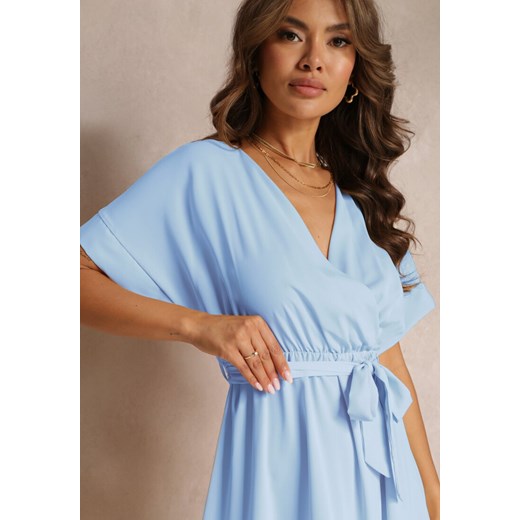 Jasnoniebieska Kopertowa Sukienka Maxi z Gumką w Talii i Rozkloszowanym Dołem z Renee L okazja Renee odzież