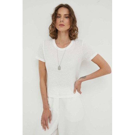 Bluzka damska American Vintage z krótkimi rękawami biała z okrągłym dekoltem 