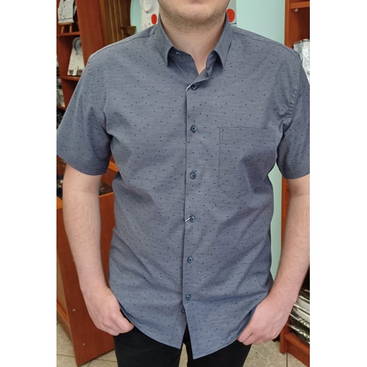Bodara koszula grafitowo-fioletowa w drobny wzorek SLIM-FIT krótkii rękaw Bodara XL promocyjna cena ATELIER-ONLINE