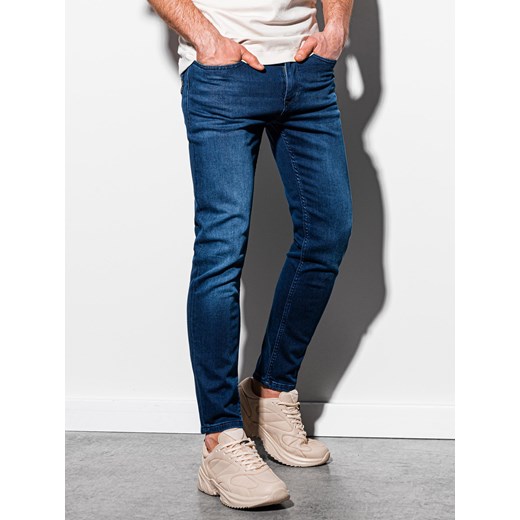 Spodnie męskie jeansowe SKINNY FIT - ciemnoniebieskie P1007 M promocja ombre