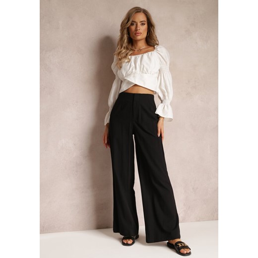 Czarne Szerokie Spodnie z Wysokim Stanem z Bawełny Henve ze sklepu Renee odzież w kategorii Spodnie damskie - zdjęcie 159112454