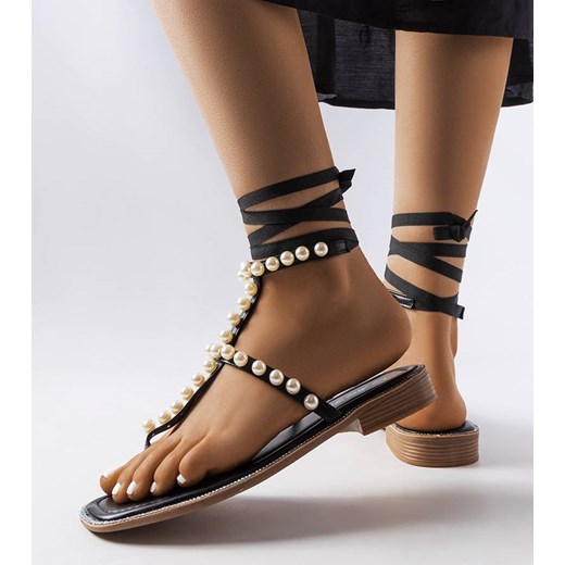 Czarne sandałki z perełkami Graystone ze sklepu gemre w kategorii Sandały damskie - zdjęcie 159120823