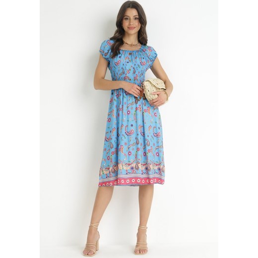 Niebieska Rozkloszowana Sukienka Hiszpanka we Wzór Paisley Dottia ze sklepu Born2be Odzież w kategorii Sukienki - zdjęcie 159132832
