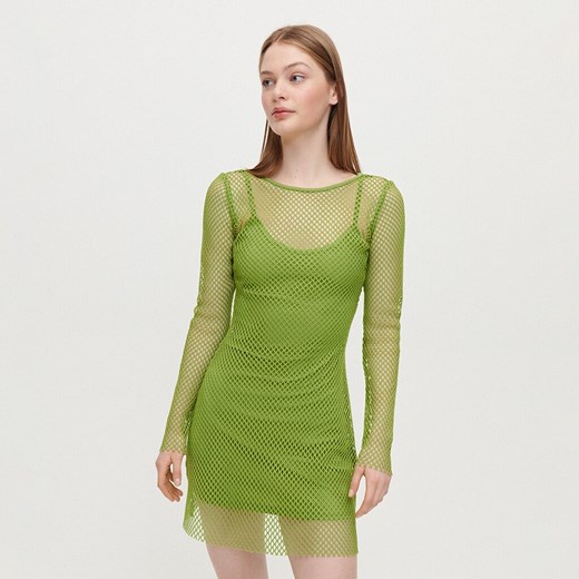 Ażurowa sukienka z długim rękawem zielona - Zielony House M okazyjna cena House