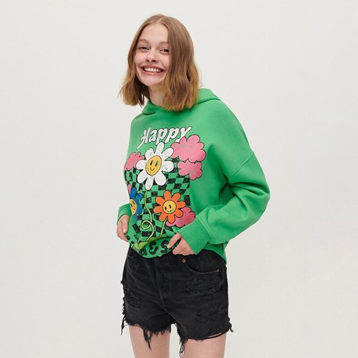 Zielona bluza z kapturem Happy Mind - Zielony House S promocja House