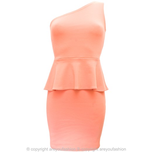 Sukienka na jedno ramię z baskinką wesele 2012 koralowa are-you-fashion elastan