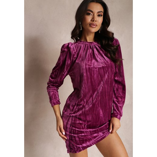 Fioletowa Sukienka Welurowa z Wycięciem na Plecach Crosoli Renee M promocyjna cena Renee odzież