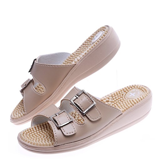 Beżowe damskie klapki z kolcami Fakirki /C5-1 14362 T156/ Pantofelek24 36 Pantofelek24.pl Jacek Włodarczyk