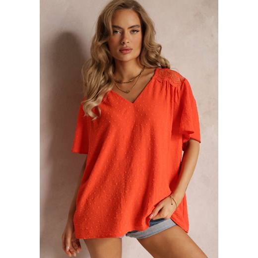 Pomarańczowa Bluzka z Koronkowymi Wstawkami na Ramionach Sufia Renee XL okazyjna cena Renee odzież