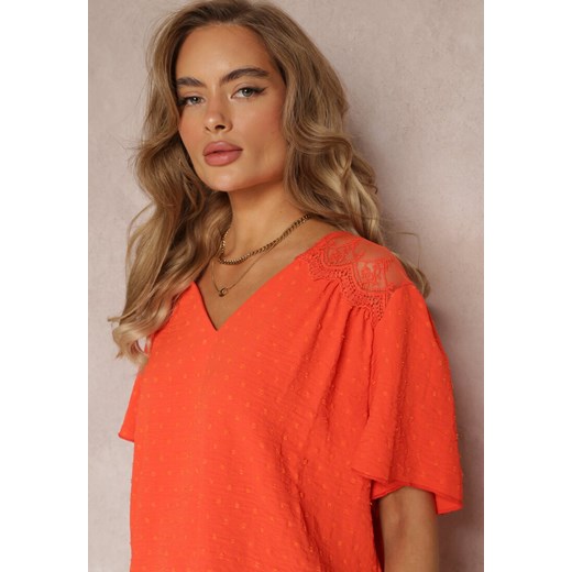 Pomarańczowa Bluzka z Koronkowymi Wstawkami na Ramionach Sufia Renee M Renee odzież promocja
