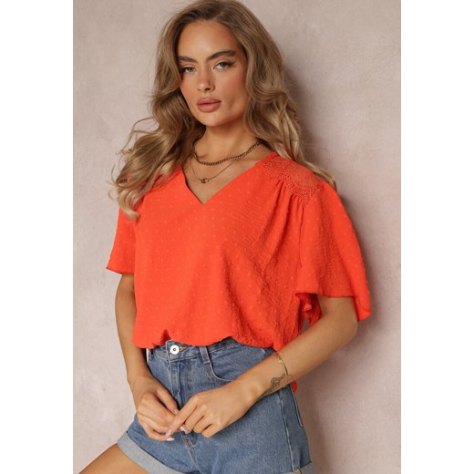 Pomarańczowa Bluzka z Koronkowymi Wstawkami na Ramionach Sufia ze sklepu Renee odzież w kategorii Bluzki damskie - zdjęcie 159168473